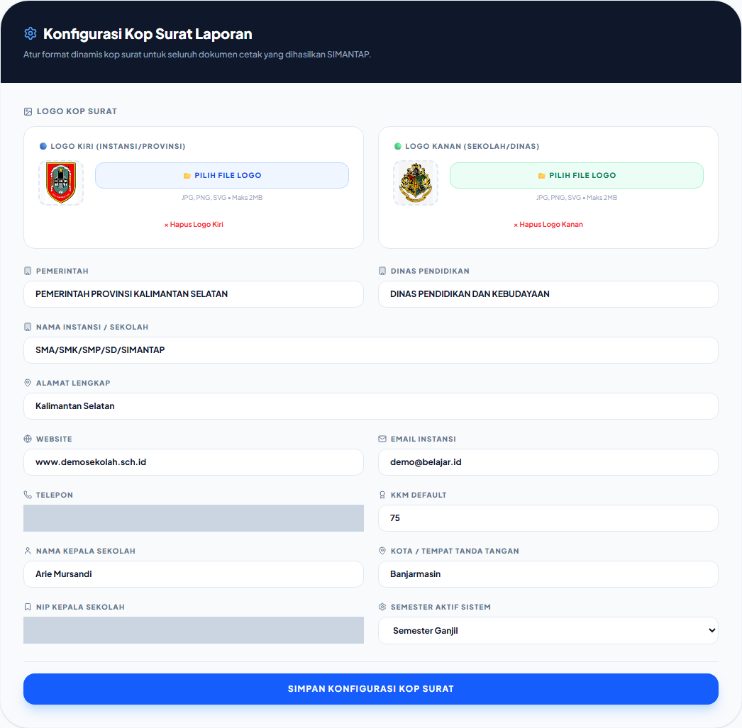 Form konfigurasi kop surat