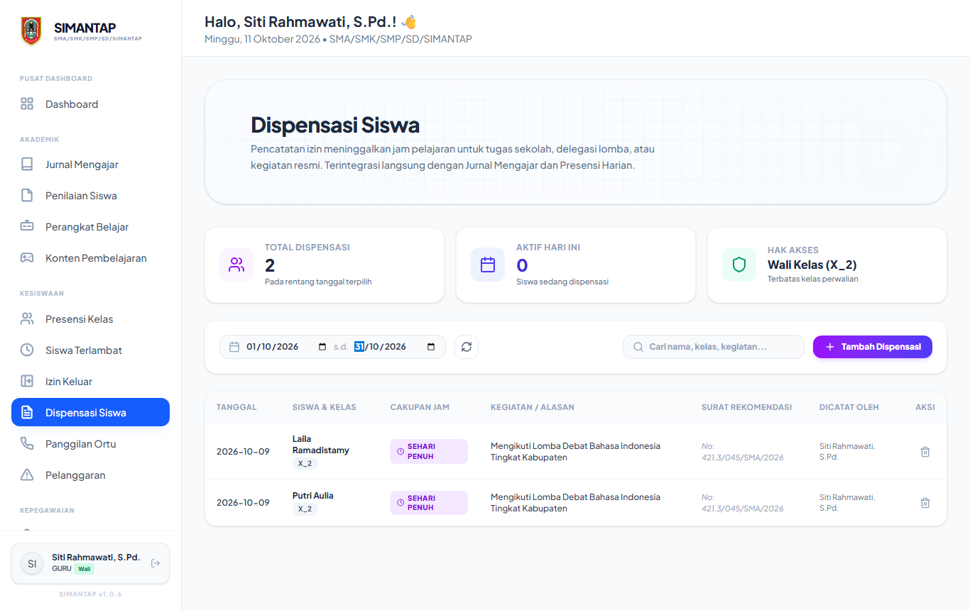 Halaman Dispensasi Siswa