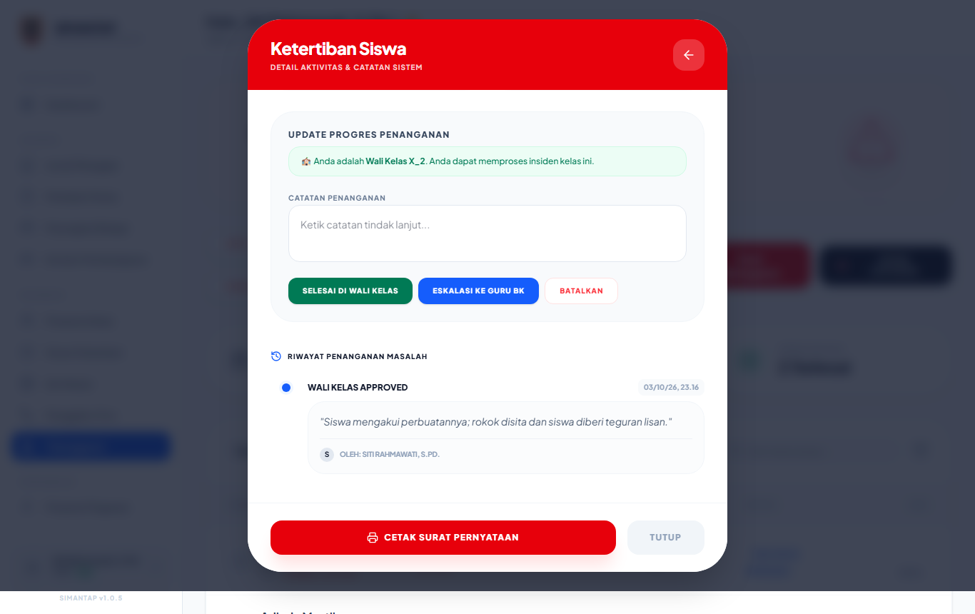 Tombol wali kelas setelah diproses