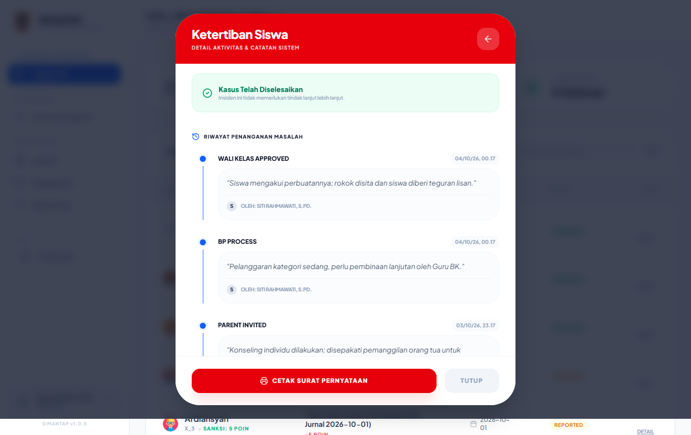 Kasus selesai beserta riwayat penanganan