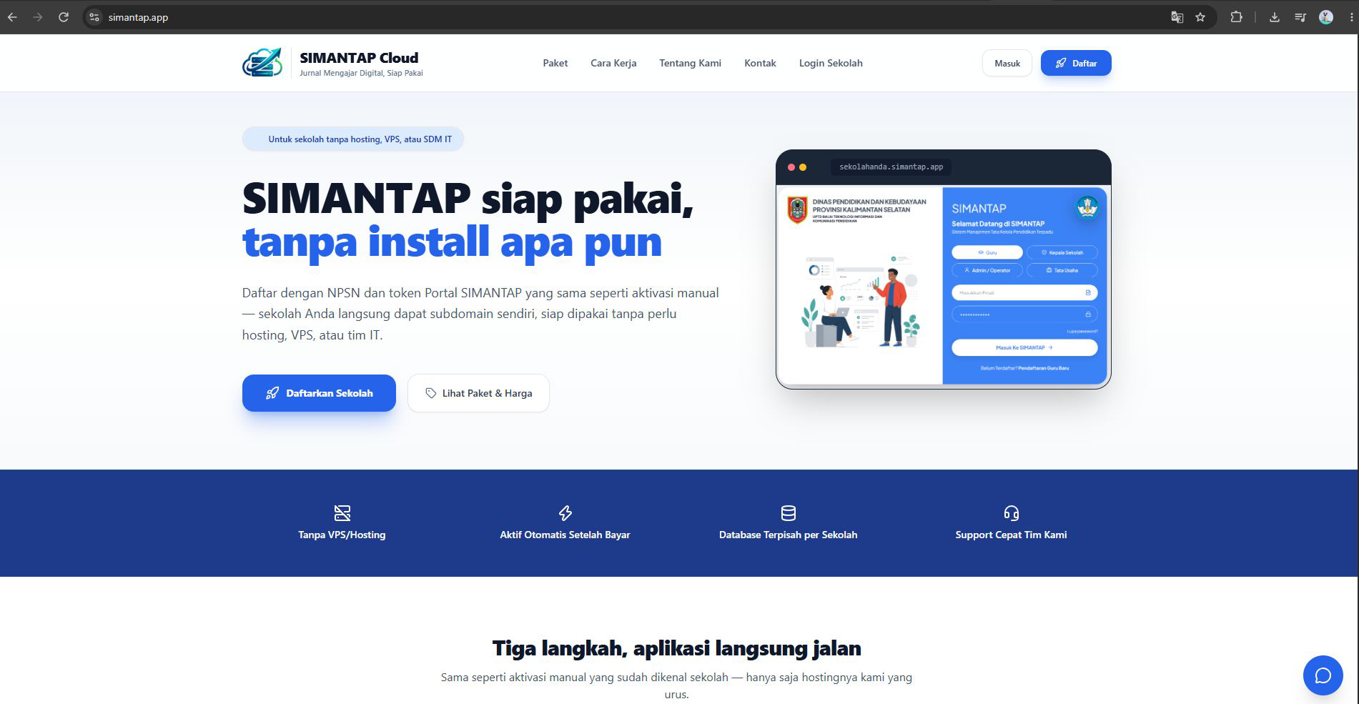 Halaman depan SIMANTAP Cloud