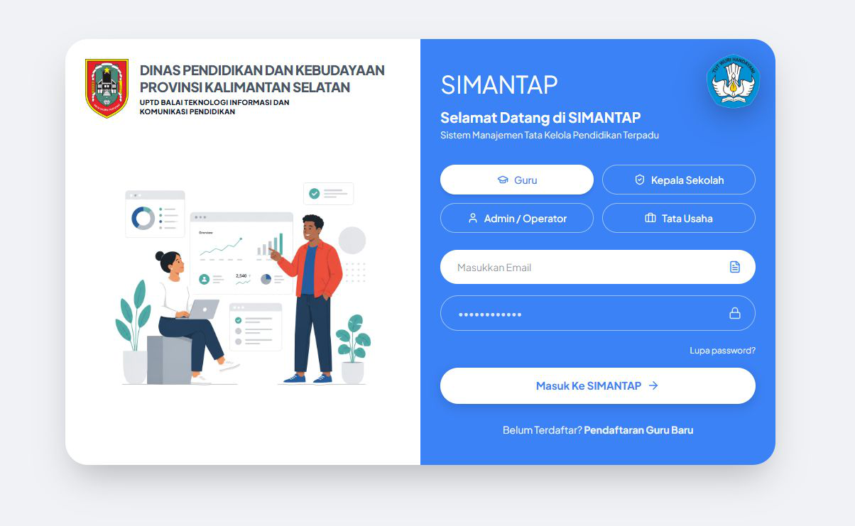 Halaman login SIMANTAP di subdomain sekolah