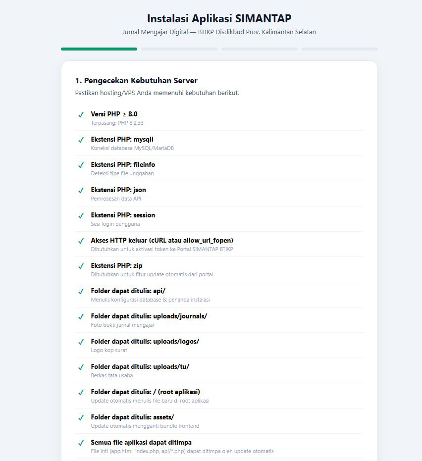 Langkah 1 wizard: pengecekan kebutuhan server