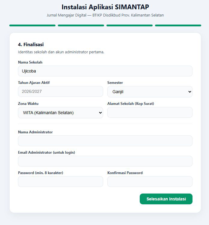 Langkah 4 wizard: finalisasi identitas sekolah dan akun admin
