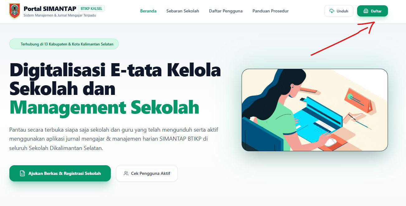 Beranda Portal SIMANTAP dengan tombol Daftar
