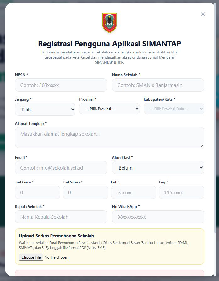 Formulir Registrasi Pengguna Aplikasi SIMANTAP