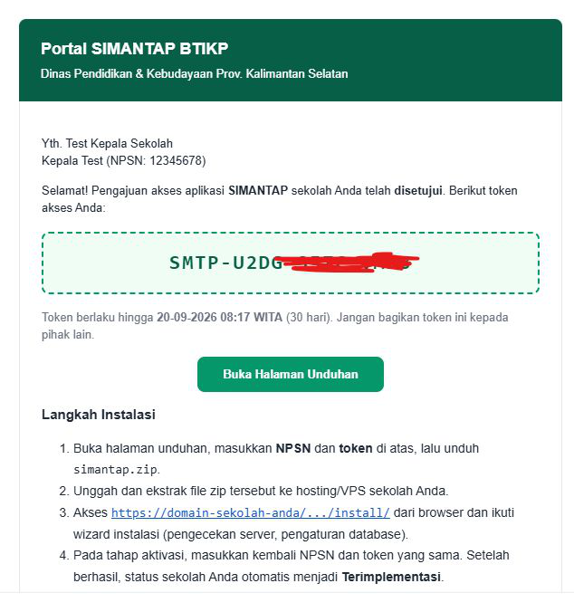 Email persetujuan berisi token akses