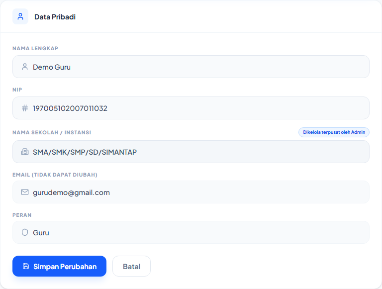 Formulir edit data pribadi