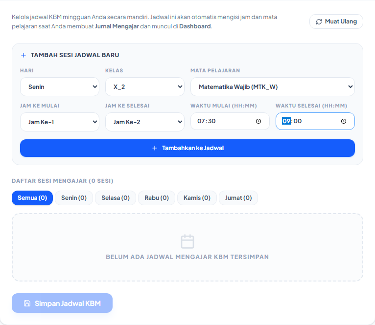 Formulir Tambah Sesi Jadwal Baru