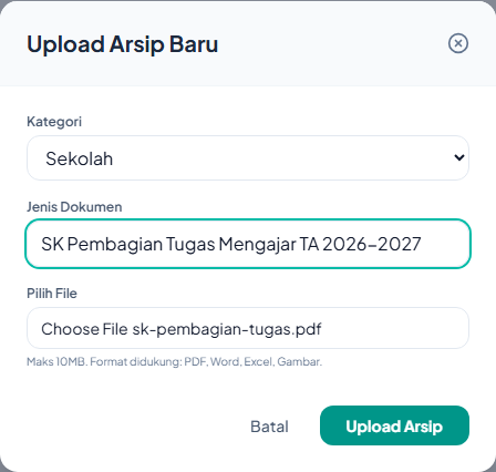 Formulir Upload Arsip Baru