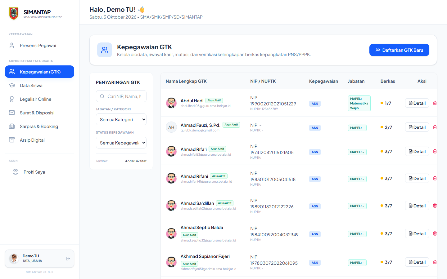 Daftar Kepegawaian GTK