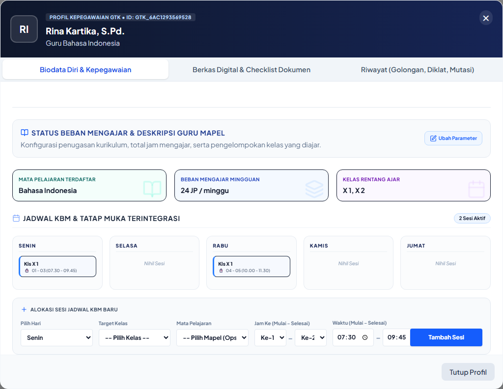 Jadwal KBM di profil GTK