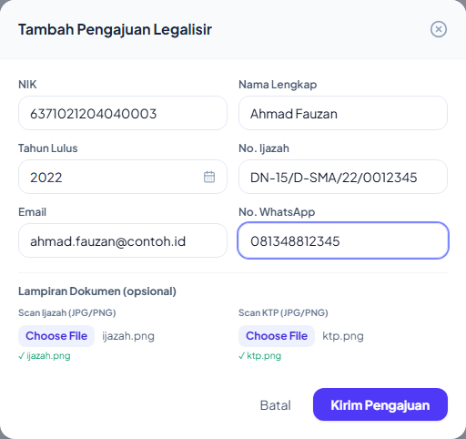 Formulir Tambah Pengajuan Legalisir
