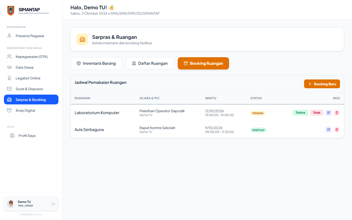 Booking yang sudah disetujui