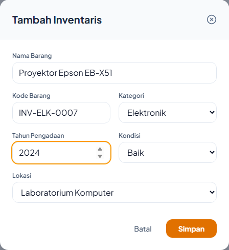 Formulir Tambah Inventaris