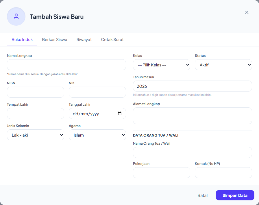 Formulir Tambah Siswa Baru
