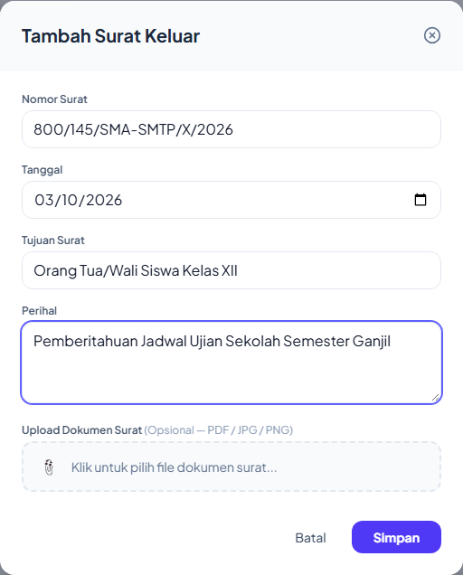 Formulir Tambah Surat Keluar