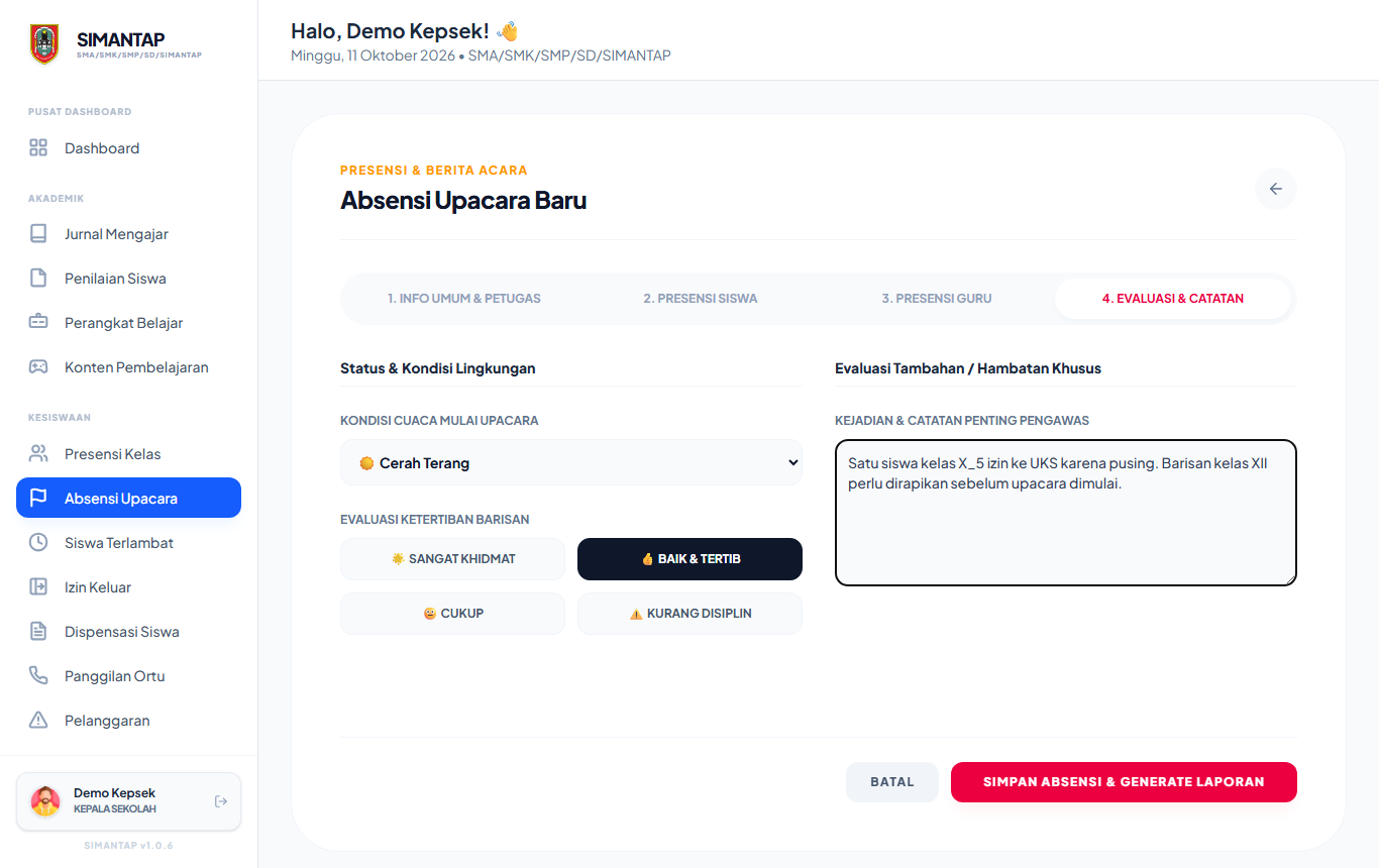 Tab Evaluasi dan Catatan